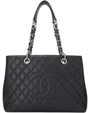 CHANEL Quilted Caviar Leather Grand Shopping Tote (Gst) (Authentic Pre-Loved) - Black