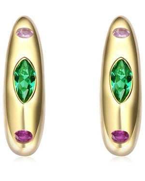 Rachel Glauber 14K Plated Cz Hoop Earrings - Green