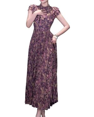 BRC By BURRYCO Sleeveless Printed Silk-Blend Midi Dress - Purple