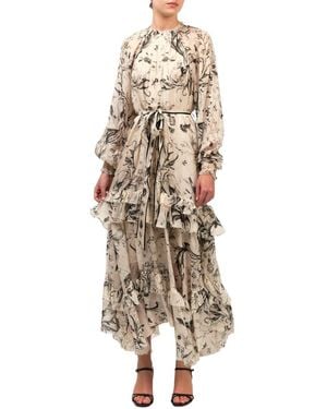 Marchesa Notte Ruffle Silk Chiffon Maxi Dress - Natural