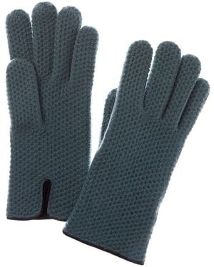 Portolano Honeycomb Leather-Trim Cashmere Gloves - Blue