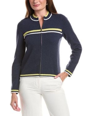 St. John Textured Zip Sweater - Blue