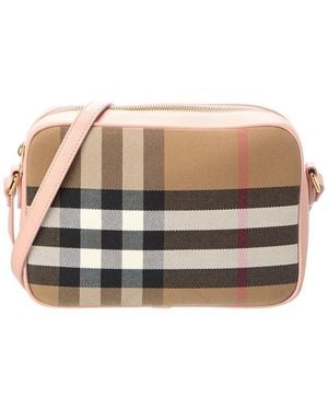 Burberry Check Canvas & Leather Camera Bag - Pink