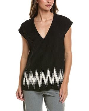 Autumn Cashmere Chevron Border Stitch Top - Black