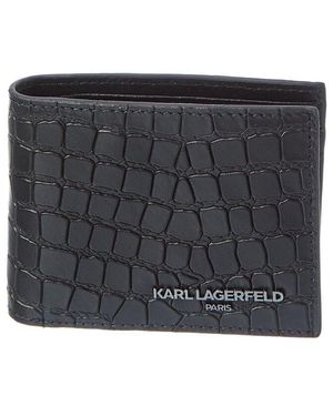 KARL LAGERFELD Croc-Embossed Leather Billfold Wallet - Gray