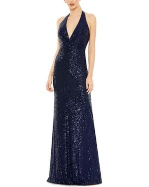 Mac Duggal Sequined Plunge A-Line Gown - Blue