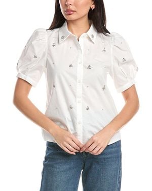 Stellah Nadia Jewel Trim Button Down Shirt - White