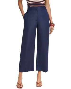 Halston Linen-Blend Wide Leg Pant - Blue