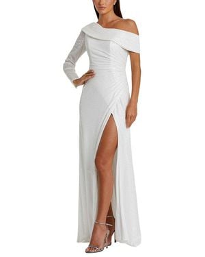 Mac Duggal Sequined Drop Shoulder Faux Wrap Gown - White