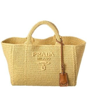 Prada Crochet Large Raffia Tote - Metallic