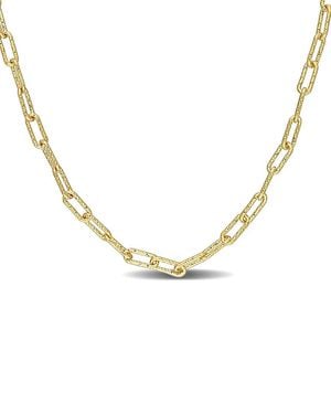 Italian Silver 18K Over Paperclip Chain Necklace - Metallic