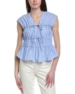 Ellen Tracy Shirred Poplin Top - Blue