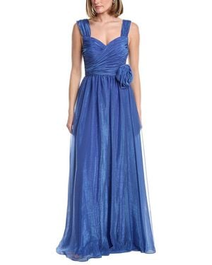 Rene Ruiz Off-The-Shoulder Draped Tulle Gown - Blue