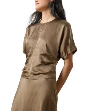 Lilla P Satin Dolman Short Sleeve Shirt - Brown