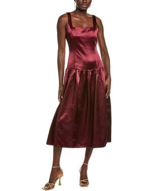 Endless Rose Satin Velvet Drop-Waist Midi Dress - Red