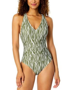 Anne Cole V Neck Crossback One-Piece - Green