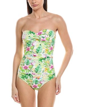 Nicole Miller Twist Front Ruched One-Piece - Green