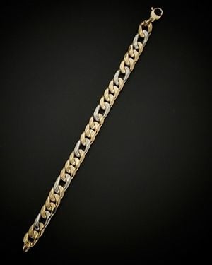 Italian Gold 14k Two-tone Fancy Curb Link Bracelet - Black