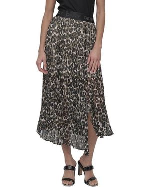 DKNY Print Chiffon Pleated Midi Skirt - Green