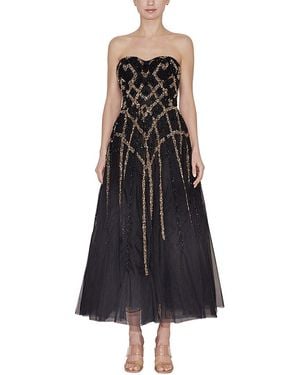 Reem Acra Strapless Beaded Tulle Cocktail Dress - Black