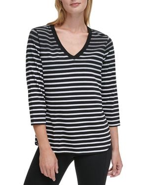 DKNY V-Neck Striped Shirt - Black
