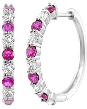 Lab Grown Gemstones 0.60 Ct. Tw. Lab-Grown Ruby Hoop Earrings - White