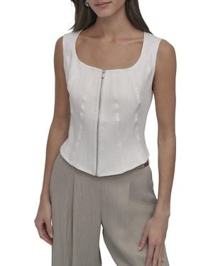 DKNY Zip Front Seamed Vest Top - Grey