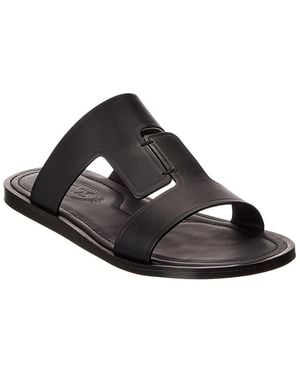＊TOD'S＊Laser-cut leather slides Tod's Leather Slides In Brown | ModeSens