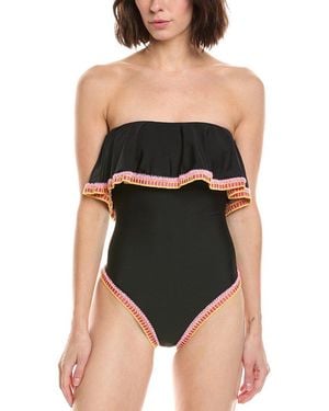 MILLY Strapless Crochet Ruffle One-Piece - Black