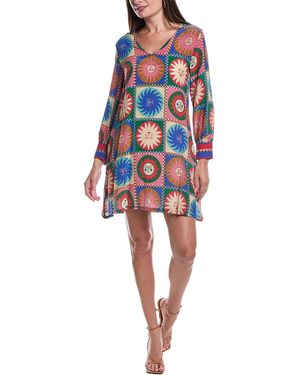 Johnny Was V-Neck Silk Swing Dress - Blue
