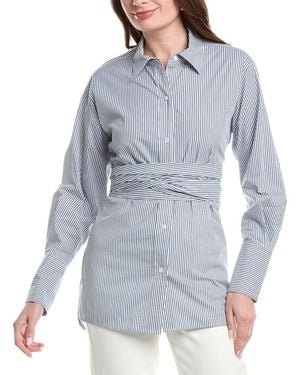 Rebecca Taylor Stripe Poplin Wrap Blouse - Blue