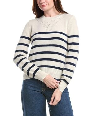 Isla Lacey Stripe Pointelle Cashmere Top - Natural