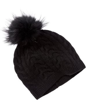 Amicale Cashmere Trellis Cable Knit Cashmere Hat - Black