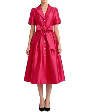 Linda Charm Short Sleeve Midi Dress - Red