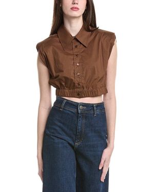 LUXE ALWAYS Shoulder Pads Crop Top - Blue