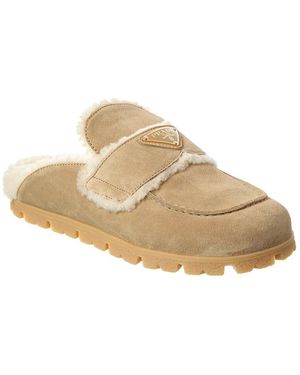 Prada Suede & Shearling Mule - Natural