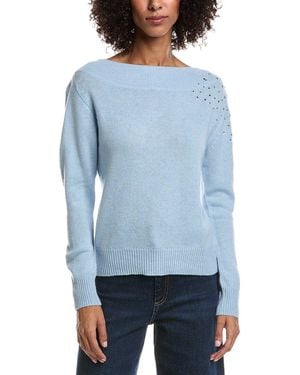 Forte Crystal Cluster Off Shoulder Wool & Cashmere-Blend Jumper - Blue