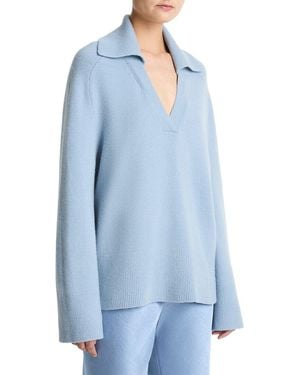 Vince Oversized Wool & Cashmere-Blend Polo Sweater - Blue