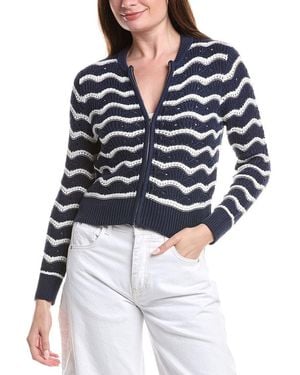 Isla Eliza Pointelle Stripe Zip Bomber Jacket - Blue