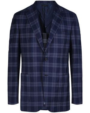Brioni Single-Breasted Wool & Silk Plaid Blazer - Blue
