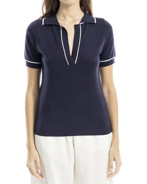 Max Studio V-Neck Polo Top - Blue