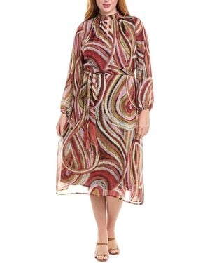 Tahari Plus Tie Waist Midi Dress - Red