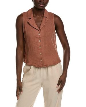 Bella Dahl Sleeveless Notch Collar Button Down Linen Shirt - Brown