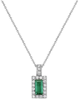 Forever Creations USA Inc. Forever Creations 14K 1.65 Ct. Tw. Diamond & Emerald Halo Pendant Necklace - Metallic