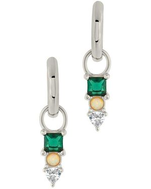 Sterling Forever Cz Harmony Opal Charm Hoop Earrings - White