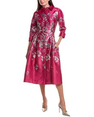Teri Jon Metallic Jacquard Floral Shirtdress - Red