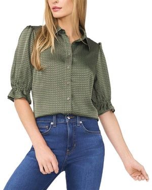 Cece Balloon Smocked Cuff Button Down - Green