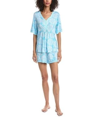 Ellen Tracy 2Pc Pyjama Top & Short Set - Blue