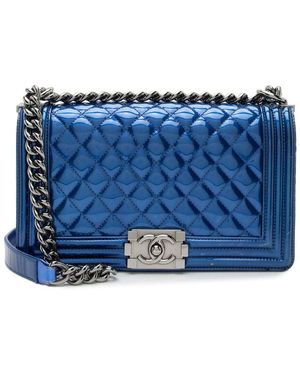 CHANEL Blue Patent Leather Old Medium Boy Bag (authentic Pre-loved)