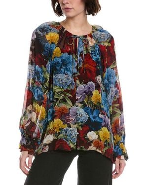 Alice + Olivia Josephine Split Neck Blouse - Blue